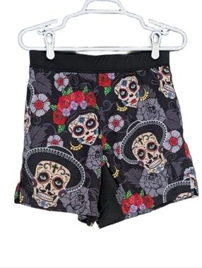 Tachunfish Shorts Mens Sugar Skull Floral Dia de los Muertos Swim Size Small